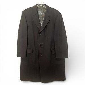 Hughes & Hatcher Wool Woven 42R Overcoat Trench Coat Vintage Herringbone England